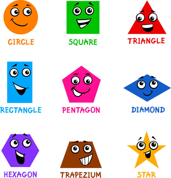 Basic Geometric Shapes with Cartoon Faces