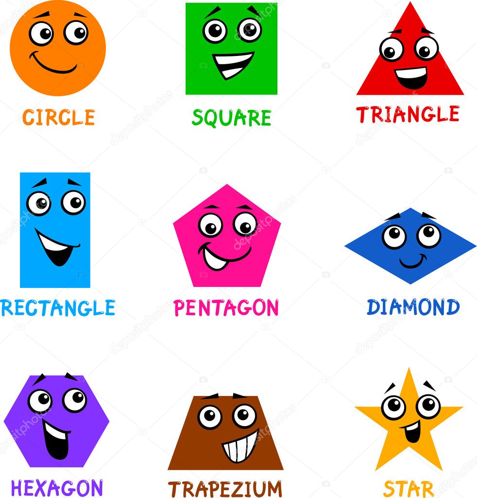 Basic Geometric Shapes with Cartoon Faces