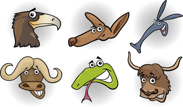 Cartoon wilde dieren hoofden set — Stockvector
