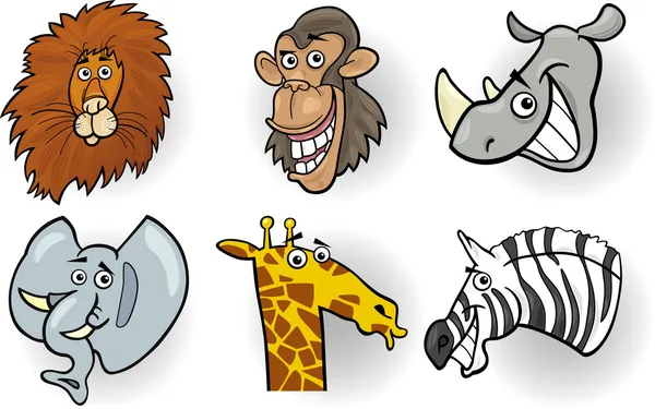 Dibujos animados animales salvajes cabezas conjunto — Vector de stock