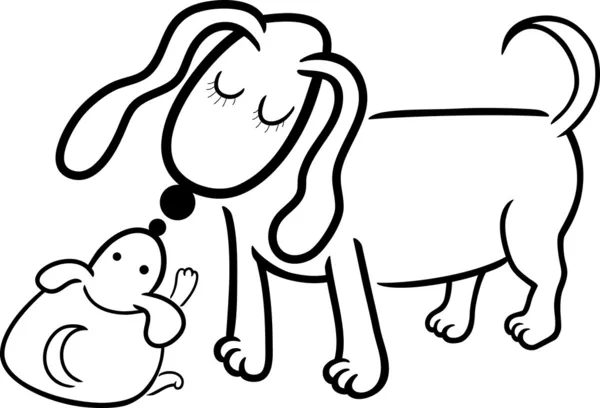 Cachorro y perro mamá para colorear — Vector de stock