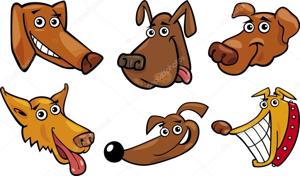 Cartoon funny dogs heads set