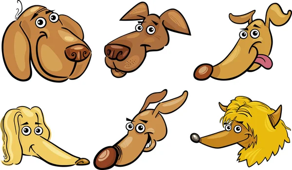 Σύνολο κεφάλια αστεία σκυλιά κινουμένων σχεδίων — Διανυσματικό Αρχείο