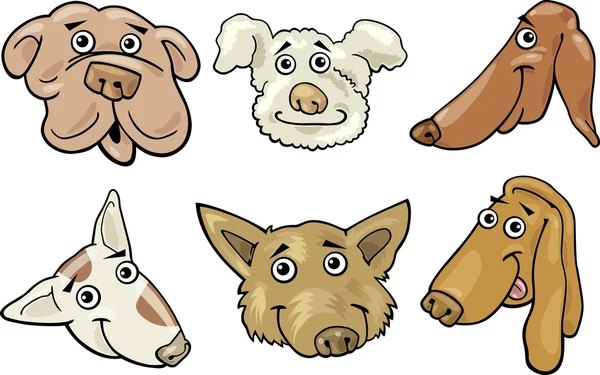 Jeu de têtes de chiens drôles de dessin animé — Image vectorielle