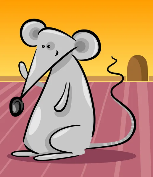 Carino grigio mouse cartone animato illustrazione — Vettoriale Stock