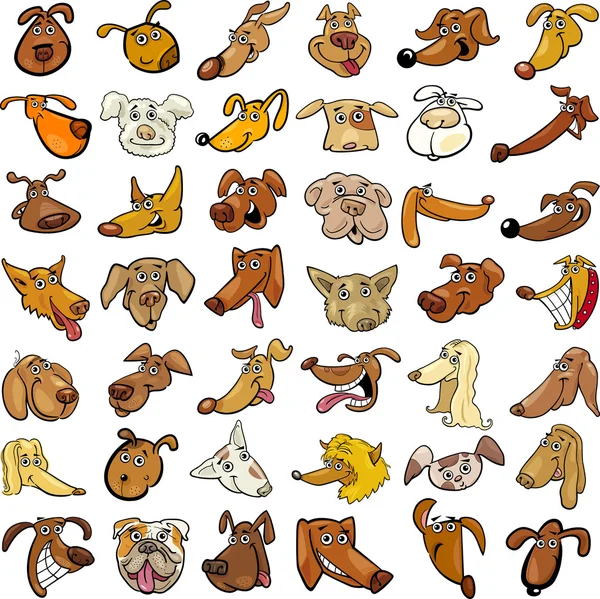 Cartoon funny dogs heads set - Stok Vektor