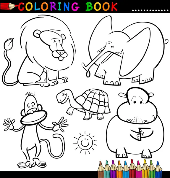 Animales para colorear libro o página — Vector de stock