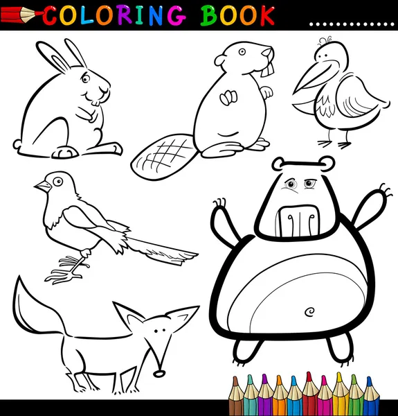 Animales para colorear libro o página — Vector de stock