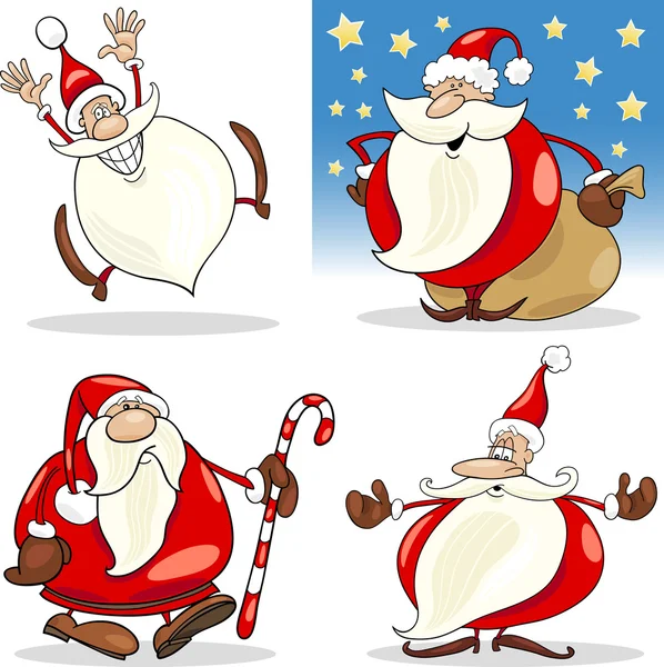 Cartoon Christmas Santa Clauses Set — Stock Vector