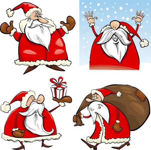 Cartoon Christmas Santa Clauses Set — Stock Vector