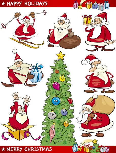 Cartoon set van thema's van Kerstmis — Stockvector