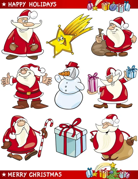 Cartoon Set of Christmas Themes — Stock Vector