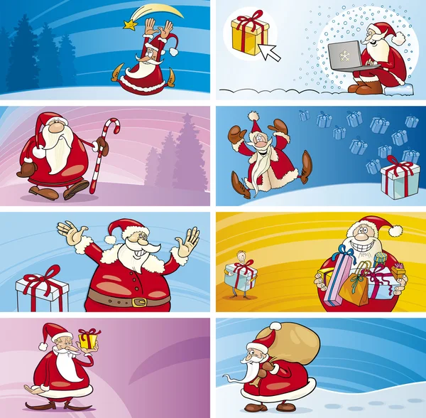 Cartoon-Grußkarten mit Weihnachtsmann-Klauseln — Stockvektor