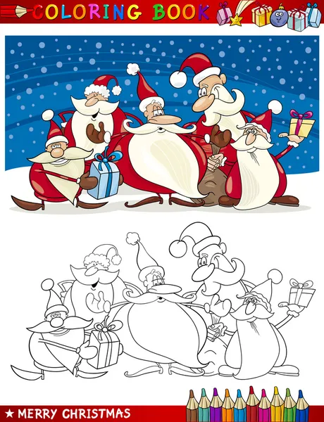 Cartoon Babbo Natale Gruppo per la colorazione — Vettoriale Stock