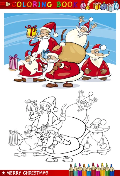 Cartoon Babbo Natale Gruppo per la colorazione — Vettoriale Stock