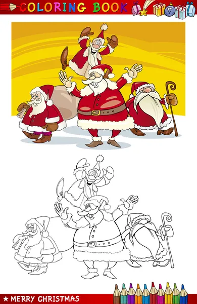 Cartoon Babbo Natale Gruppo per la colorazione — Vettoriale Stock