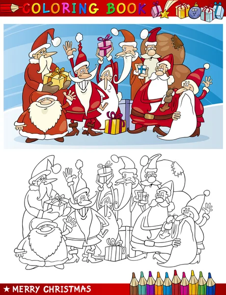 Cartoon Santa Claus Group for Coloring — Stock Vector