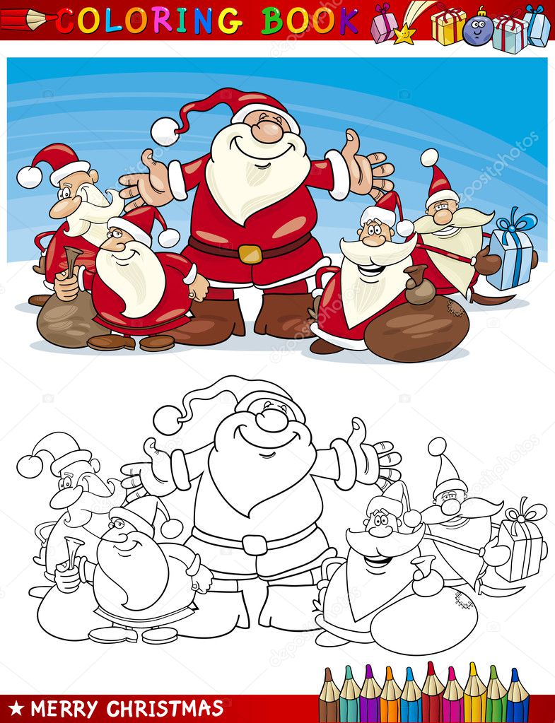Cartoon Santa Claus Group for Coloring
