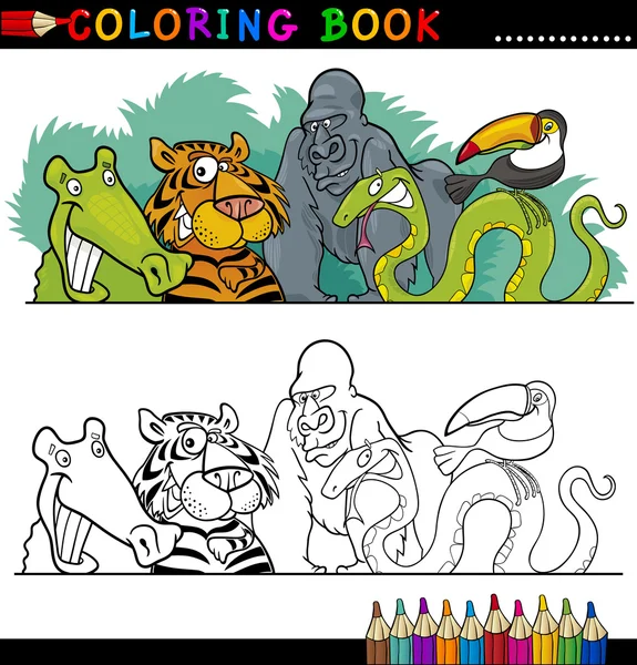 Wild Jungle Animals for Coloring — Stock Vector