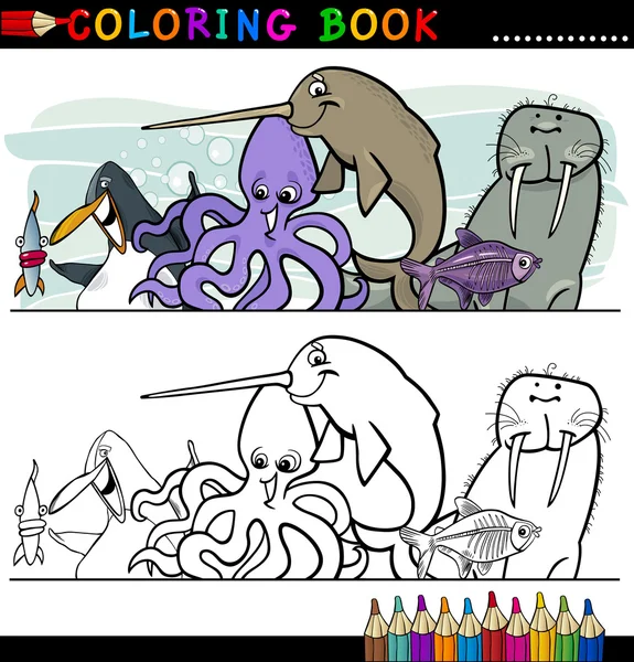 Marina och havet djur för färgläggning — Stock vektor