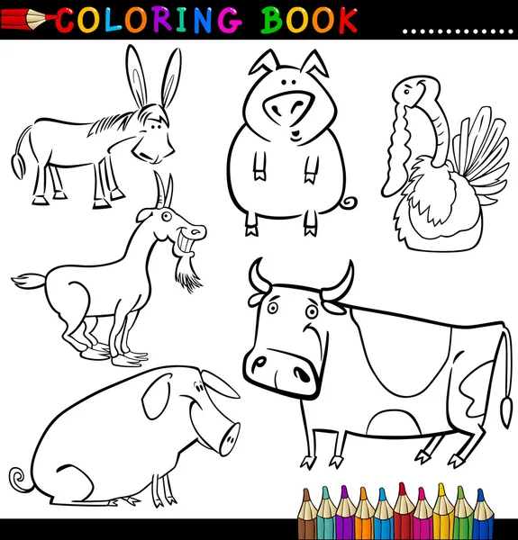 Çiftlik hayvanları boyama kitabı veya sayfa için — Stok Vektör