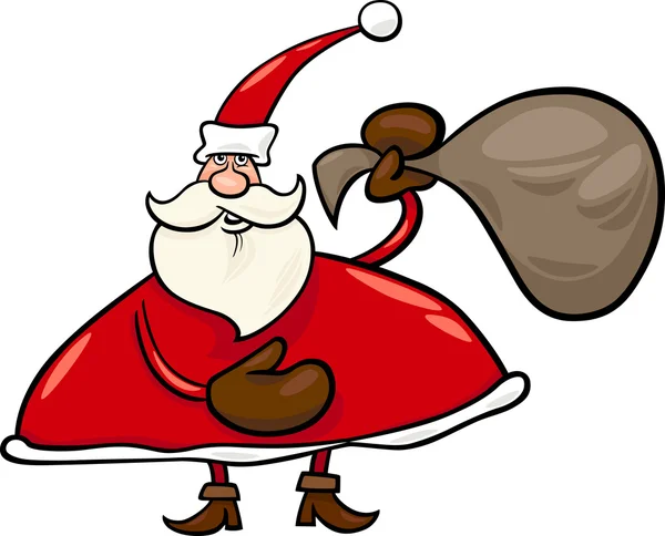 Santa Claus con ilustración de caricatura saco — Vector de stock