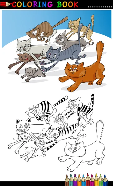 Correr gatos para colorear libro o página — Archivo Imágenes Vectoriales