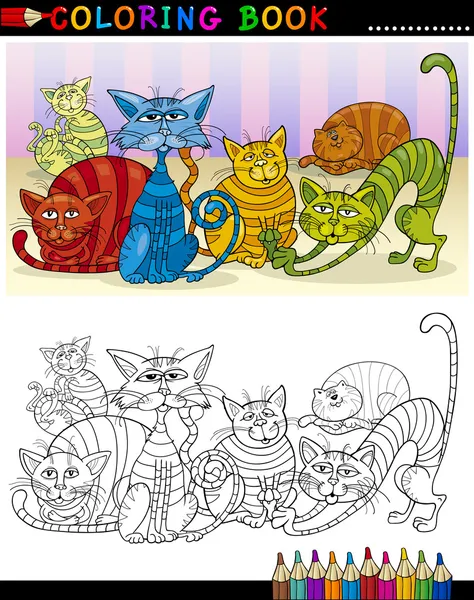Kreslené kočky pro obarvení kniha nebo stránky — Stockový vektor