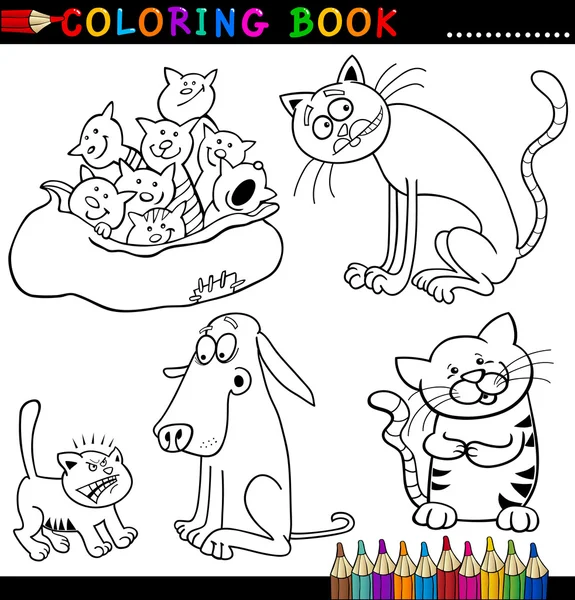 Kreslené kočky pro obarvení kniha nebo stránky — Stockový vektor