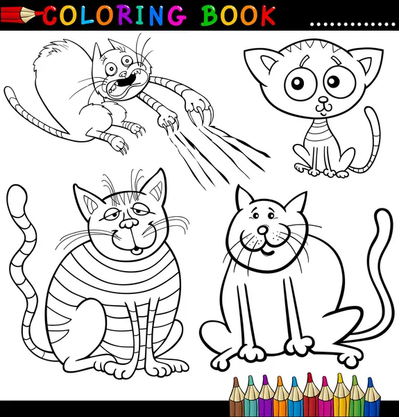Мультфильм Кошки для раскраски книги или страницы — стоковый вектор