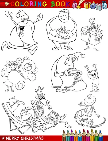 Cartoon Christmas Themes for Coloring — Stock Vector