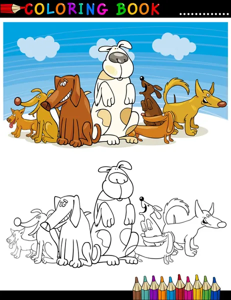 Cani dei cartoni animati da colorare libro o pagina — Vettoriale Stock