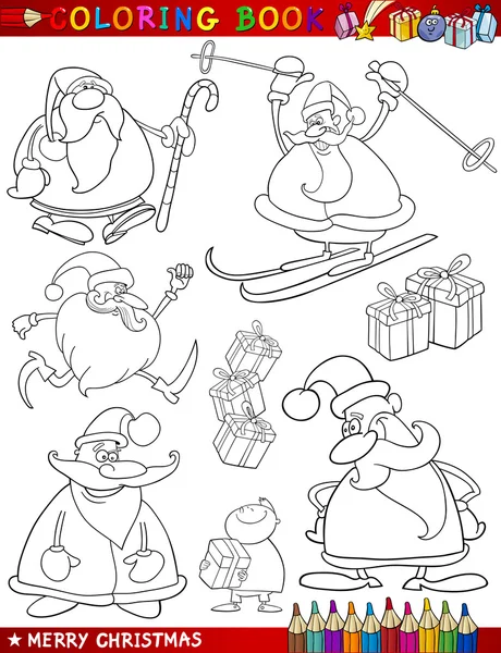 Temas de Navidad de dibujos animados para colorear — Vector de stock