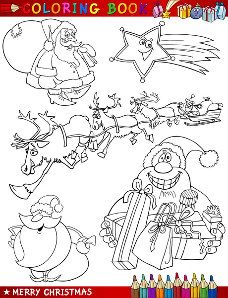 Cartoon Christmas Themes for Coloring — Stock Vector