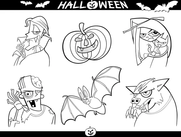 Halloween Cartoon Themes for Coloring — Stock Vector