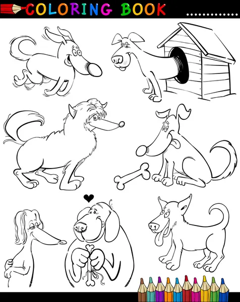 Perros de dibujos animados para colorear libro o página — Archivo Imágenes Vectoriales