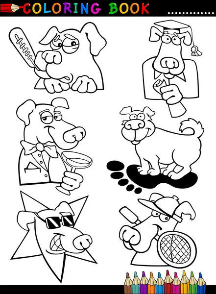 Perros de dibujos animados para colorear libro o página — Archivo Imágenes Vectoriales