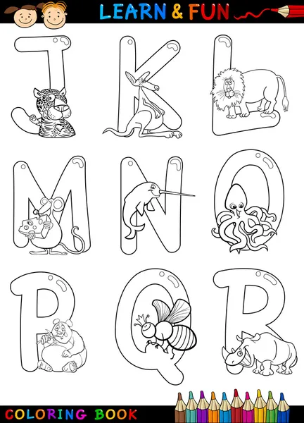 Cartoon Alphabet with Animals for coloring — Stock Vector