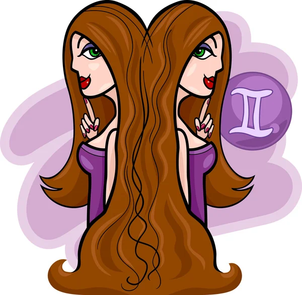 Donne cartone animato illustrazione gemelli segno — Vettoriale Stock