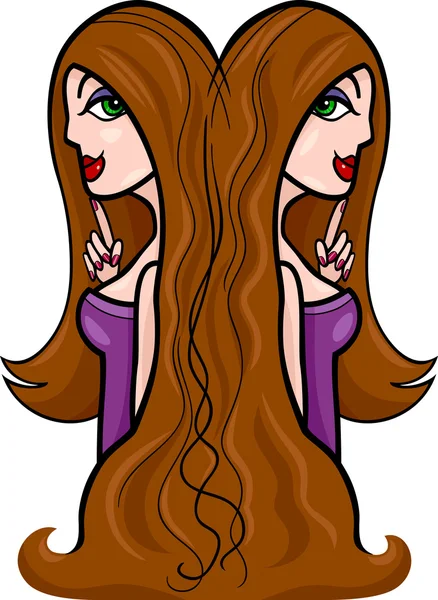 Frauen Cartoon Illustration gemini Zeichen — Stockvektor