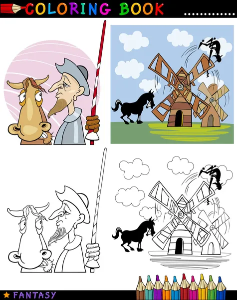 Don Quixote for coloring — Stock Vector