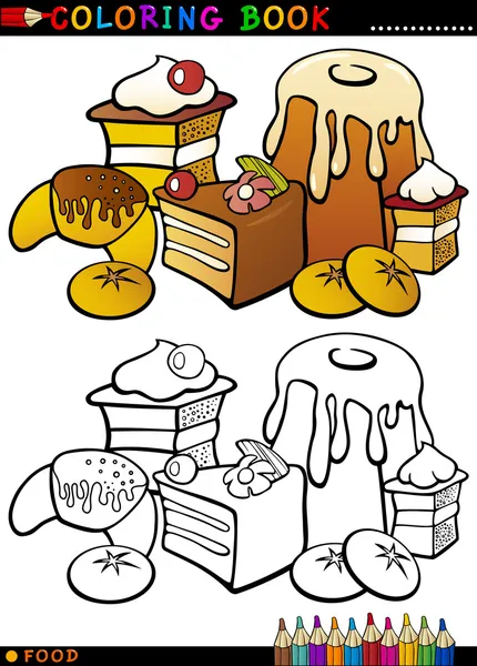 Pasteles y galletas para colorear — Vector de stock