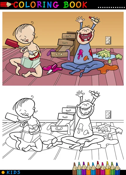Bébés mignons de bande dessinée pour la coloration — Image vectorielle