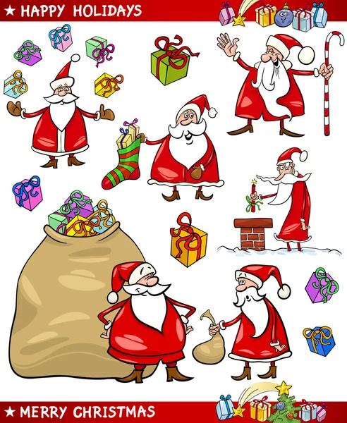 Cartoon Set of Santa Christmas Themes — Stock Vector