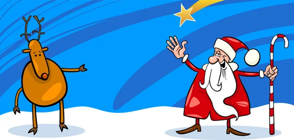 Santa and Reindeer cartoon card — Stock Vector