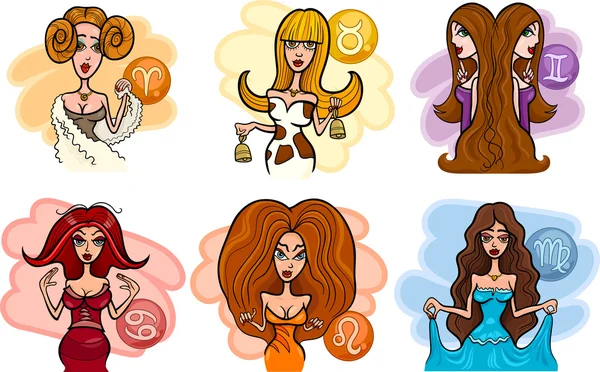 Horoscope signes du zodiaque avec les femmes — Image vectorielle