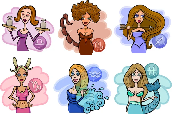 Oroscopo segni zodiacali con le donne — Vettoriale Stock