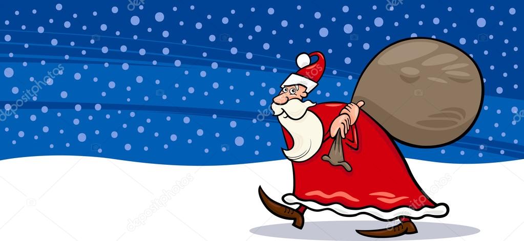 weihnachtsmann mit sackcartoonkarte — stockvektor