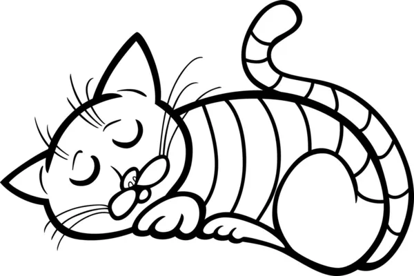 Dibujos animados de gato dormido para colorear — Vector de stock