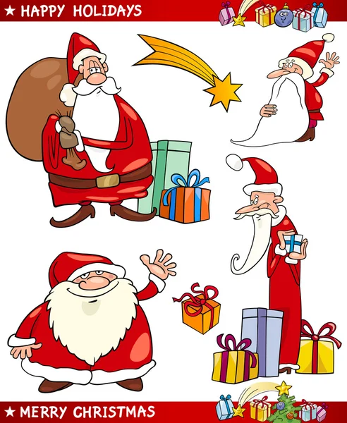 Santa och jul teman karikatyr set — Stock vektor